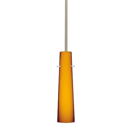 Besa Lighting Camino Stem Pendant, Amber Matte, Satin Nickel Finish, 1x50W Candelabra 1TT-567480-SN